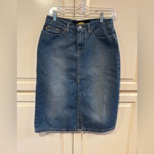 Todd Oldham Blue Denim Pencil Skirt. Front slit. Size 3